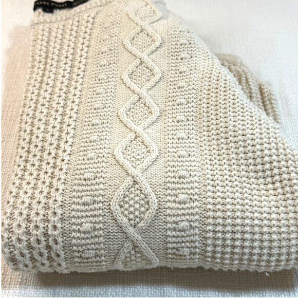 Women’s Sweater L Cream Cable Knit Textured Pullover Cozy-Jeanne Pierre Holiday - Picture 10 of 10
